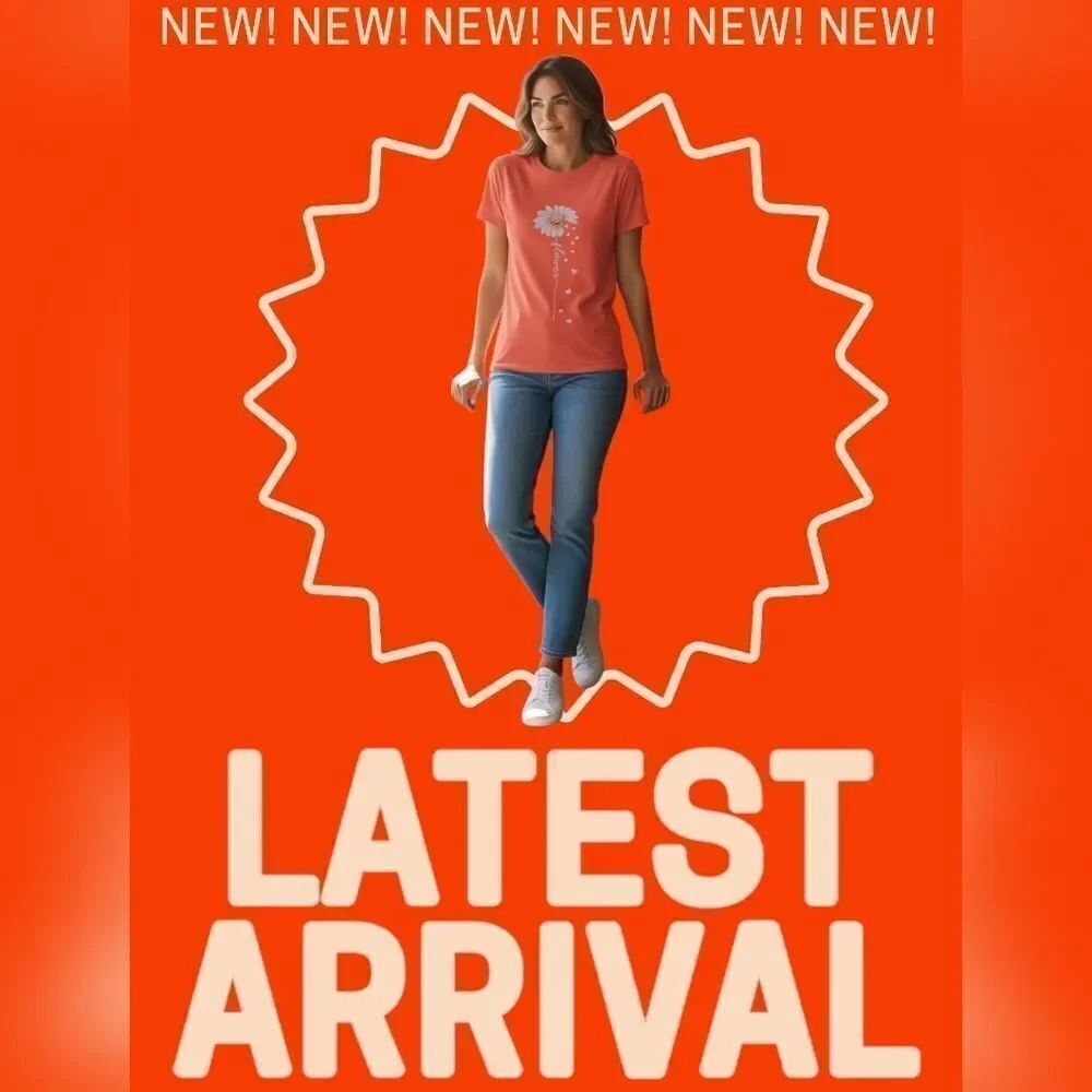Vibrant Coral Short Sleeve Tee with Floral Design - Picture 3 of 9